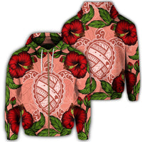 Hawaii Turtle Hibiscus Pink Zip Hoodie Fide Style Unisex Art - Polynesian Pride