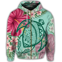 Hawaii Turtle Hibiscus Plumeria Zip Hoodie Hug Style - Polynesian Pride