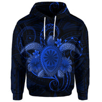 Custom Hawaii Turtle Hibiscus Polynesian Hoodie Full Style Blue - Polynesian Pride