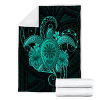 Hawaii Turtle Hibiscus Polynesian Premium Blankets - Full Style - Turquoise - AH - Polynesian Pride