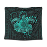 Hawaii Turtle Hibiscus Polynesian Tapestry - Full Style - Turquoise - AH Wall Tapestry Black - Polynesian Pride