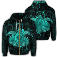 Hawaii Turtle Hibiscus Polynesian Zip Hoodie Full Style Turquoise Unisex Art - Polynesian Pride