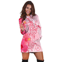 Hawaii Turtle Hibiscus Vintage Pink Hoodie Dress - AH - Polynesian Pride