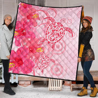 Hawaii Turtle Hibiscus Vintage Pink Premium Quilts - AH - Polynesian Pride