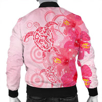 Hawaii Turtle Hibiscus Vintage Pink Bomber Jacket - AH - Polynesian Pride