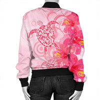 Hawaii Turtle Hibiscus Vintage Pink Bomber Jacket - AH - Polynesian Pride