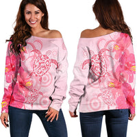 Hawaii Turtle Hibiscus Vintage Pink Women's Off Shoulder Sweater - AH Black - Polynesian Pride