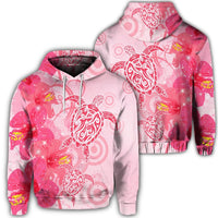 Hawaiian Turtle Hibiscus Vintage Pink Hoodie Unisex Art - Polynesian Pride