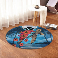 Hawaii Turtle Kanaka Hibiscus Stary Night Round Carpet - AH - Polynesian Pride