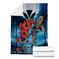 Hawaii Turtle Kanaka Hibiscus Stary Night Premium Blankets - AH - Polynesian Pride