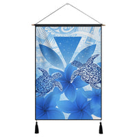 Hawaii Turtle Kanaka Plumeria Polynesian Hanging Poster Blue - AH Hanging Poster Cotton And Linen - Polynesian Pride