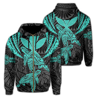 Hawaii Turtle Kanaka Tropical Polynesian Hoodie Zip Turquoise Royi Style Unisex Turquoise - Polynesian Pride