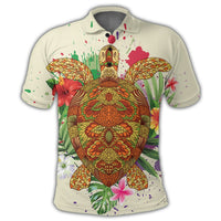 Hawaii Turtle Life Hibiscus Design Polo Shirt - Polynesian Pride