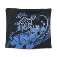 Hawaii Turtle Map Polynesian Tapestry Safety Blue - AH Wall Tapestry Black - Polynesian Pride