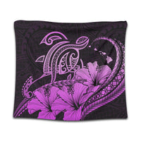 Hawaii Turtle Map Polynesian Tapestry Safety Pink - AH Wall Tapestry Black - Polynesian Pride