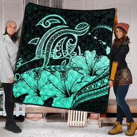 Hawaii Turtle Map Polynesian Premium Quilts Safety Turquoise - AH - Polynesian Pride