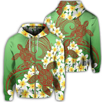 Hawaii Turtle Plumeria Zip Hoodie Green Style Unisex Art - Polynesian Pride