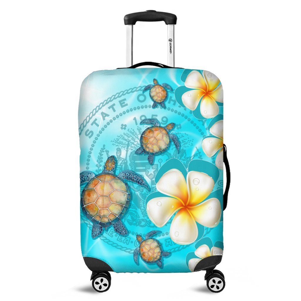 Hawaii Turtle Plumeria Coat Of Arm Ocean Luggage Covers - AH Black - Polynesian Pride