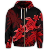 Hawaii Turtle Plumeria Coconut Tree Polynesian Zip Hoodie Red - Polynesian Pride
