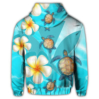 Hawaii Turtle Plumeria Kanaka Ocean Zip Hoodie - Polynesian Pride