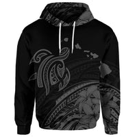 Custom Hawaii Turtle Polynesian Map Plumeria Hoodie Gray - Polynesian Pride