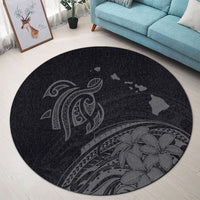 Hawaii Turtle Polynesian Map Plumeria Round Carpet Gray - AH - Polynesian Pride