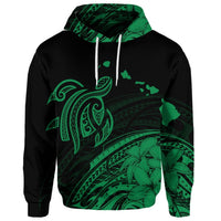 Custom Hawaii Turtle Polynesian Map Plumeria Hoodie Green - Polynesian Pride