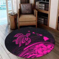 Hawaii Turtle Polynesian Map Plumeria Round Carpet Pink - AH - Polynesian Pride