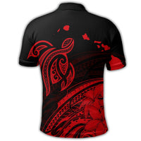 Hawaii Turtle Polynesian Map Plumeria Polo Shirt Red - Polynesian Pride