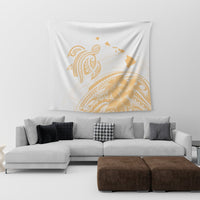 Hawaii Turtle Polynesian Map Plumeria White Background Tapestry - AH - Polynesian Pride