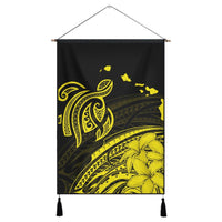 Hawaii Turtle Polynesian Map Plumeria Yellow Hanging Poster - AH Hanging Poster Cotton And Linen - Polynesian Pride