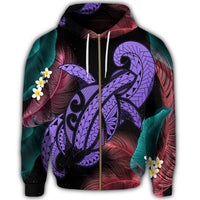 Hawaii Turtle Polynesian Tropical Zip Hoodie Ghia Style Purple - Polynesian Pride