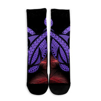 Hawaii Turtle Polynesian Tropical Crew Socks - Ghia Style Purple - AH - Polynesian Pride