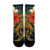 Hawaii Turtle Polynesian Tropical Hibiscus Plumeria Crew Socks - AH - Polynesian Pride