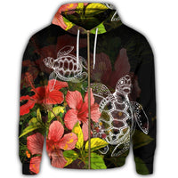 Hawaii Turtle Tree Hibiscus Zip Hoodie - Polynesian Pride