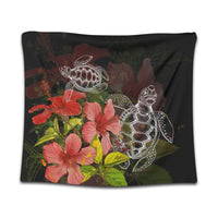 Hawaii Turtle Tree Hibiscus Tapestry - AH Wall Tapestry Black - Polynesian Pride