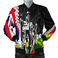 Hawaii Two Flag Kanaka Maoli King Polynesian Bomber Jacket - AH Black Unisex - Polynesian Pride