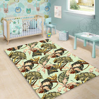Hawaii Vintage Tropical Jungle Leaves Orchid Bird Area Rug - AH - Polynesian Pride