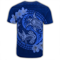 Hawaii Yin Yang Turtle Shark Hibiscus Plumeria T Shirt Blue - Polynesian Pride
