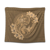 Hawaii Yin Yang Turtle Shark Hibiscus Plumeria Tapestry - Gold - AH Wall Tapestry Black - Polynesian Pride