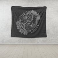 Hawaii Yin Yang Turtle Shark Hibiscus Plumeria Tapestry - Gray - AH - Polynesian Pride