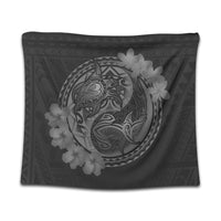 Hawaii Yin Yang Turtle Shark Hibiscus Plumeria Tapestry - Gray - AH Wall Tapestry Black - Polynesian Pride