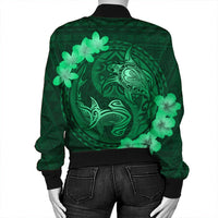 Hawaii Yin Yang Turtle Shark Hibiscus Plumeria Bomber Jacket - Green - AH - Polynesian Pride
