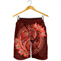 Hawaii Yin Yang Turtle Shark Hibiscus Plumeria Men's Shorts - Orange - AH - Polynesian Pride