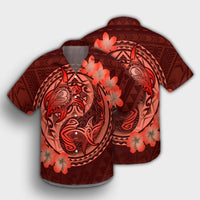 Hawaii Yin Yang Turtle Shark Hibiscus Plumeria Hawaiian Shirt - Orange - AH - Polynesian Pride