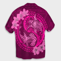 Hawaii Yin Yang Turtle Shark Hibiscus Plumeria Hawaiian Shirt - Pink - AH - Polynesian Pride