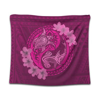 Hawaii Yin Yang Turtle Shark Hibiscus Plumeria Tapestry - Pink - AH Wall Tapestry Black - Polynesian Pride