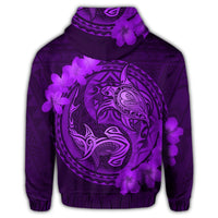 Hawaii Yin Yang Turtle Shark Hibiscus Plumeria Zip Hoodie Purple - Polynesian Pride