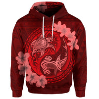 Custom Hawaii Yin Yang Turtle Shark Hibiscus Plumeria Hoodie Red - Polynesian Pride