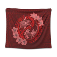 Hawaii Yin Yang Turtle Shark Hibiscus Plumeria Tapestry - Red - AH Wall Tapestry Black - Polynesian Pride